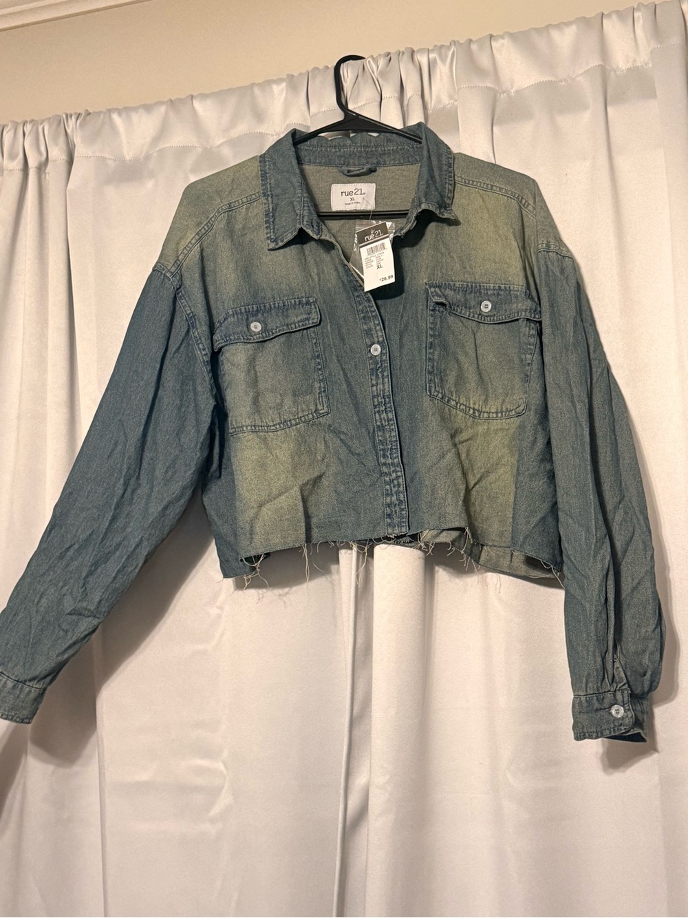 Women's Cropped Denim Jacket - Washed Blue